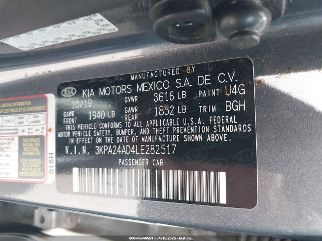 44846551 :رقم المزاد ، 3KPA24AD4LE282517 vin ، 2020 Kia Rio S مزاد بيع