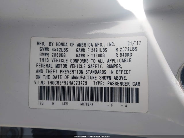 1HGCR3F92HA023779 Honda Accord Touring V6