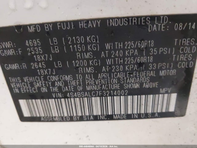 4S4BSALC7F3214002 Subaru Outback 2.5i Limited