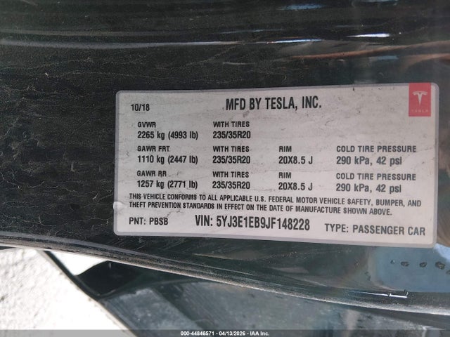 44846571 :رقم المزاد ، 5YJ3E1EB9JF148228 vin ، 2018 Tesla Model 3 Long Range/performance مزاد بيع