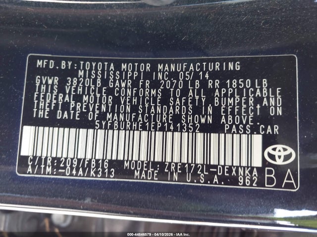 Toyota COROLLA LE 2014 5YFBURHE1EP141352 Image 9