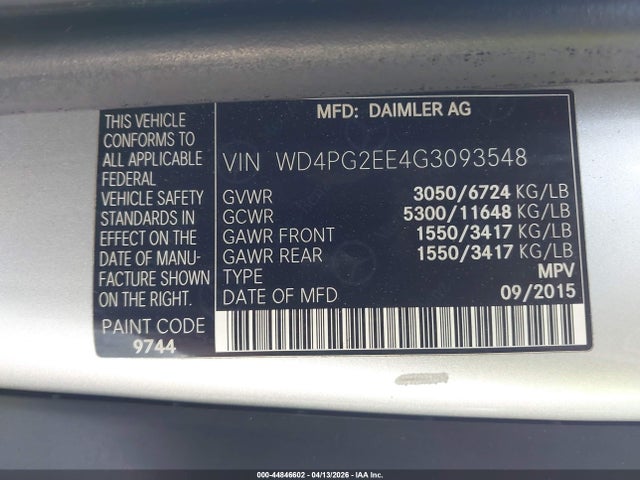 Продаж на аукціоні авто 2016 Mercedes-benz Metris, vin: WD4PG2EE4G3093548, номер лоту: 44846602