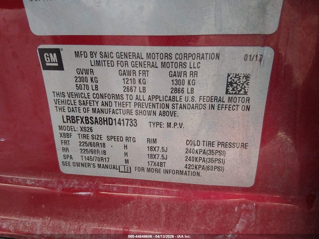 Aukcja sprzedaży 2017 Buick Envision Essence, vin: LRBFXBSA8HD141733, numer aukcji: 44846606