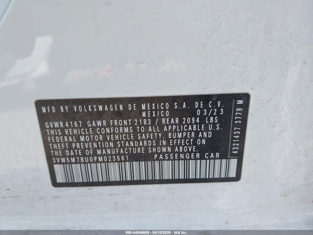 Продаж на аукціоні авто 2023 Volkswagen Jetta 1.5t S, vin: 3VW5M7BU0PM023561, номер лоту: 44846609