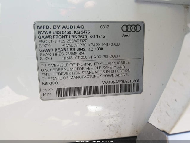 WA1BNAFY8J2010806 Audi Q5 2.0t Premium/2.0t Tech Premium