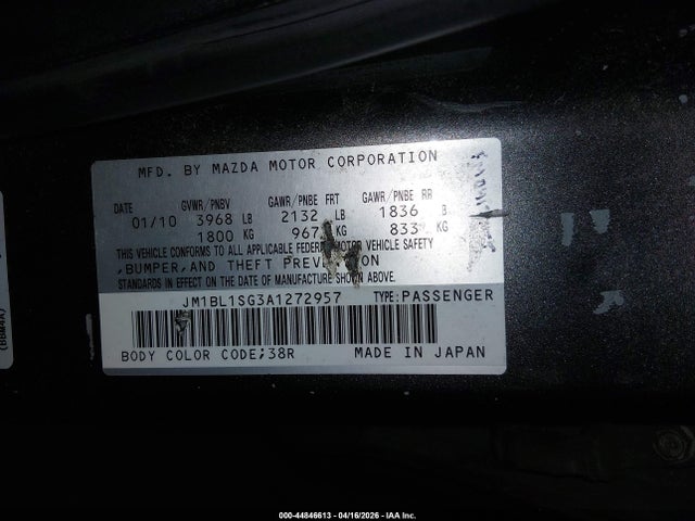 2010 Mazda Mazda3 მანქანა იყიდება აუქციონზე, vin: JM1BL1SG3A1272957, აუქციონის ნომერი: 44846613