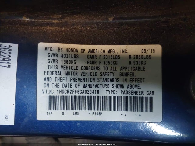 1HGCR2F56GA023418 Honda Accord Sport