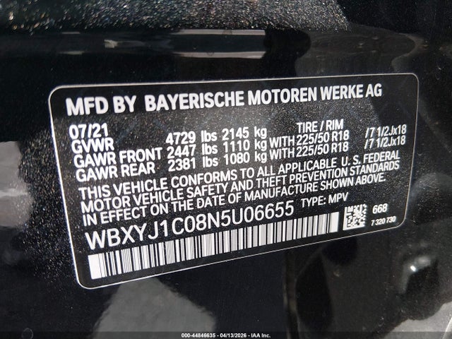 44846635 :رقم المزاد ، WBXYJ1C08N5U06655 vin ، 2022 Bmw X2 Xdrive28i مزاد بيع