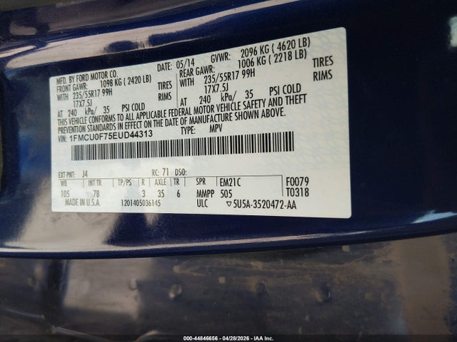 Продаж на аукціоні авто 2014 Ford Escape S, vin: 1FMCU0F75EUD44313, номер лоту: 44846656