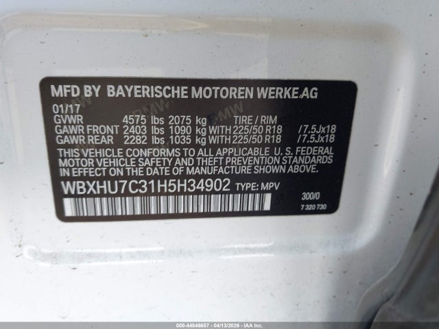 2017 Bmw X1 Sdrive28i მანქანა იყიდება აუქციონზე, vin: WBXHU7C31H5H34902, აუქციონის ნომერი: 44846657