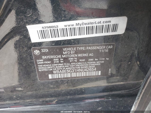 Продажа на аукционе авто 2017 Bmw 320i Xdrive, vin: WBA8E5G31HNU42654, номер лота: 44846669