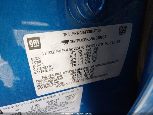 2022 Gmc Sierra 1500 4wd  Short Box Elevation მანქანა იყიდება აუქციონზე, vin: 3GTPUCEK3NG689663, აუქციონის ნომერი: 44846671