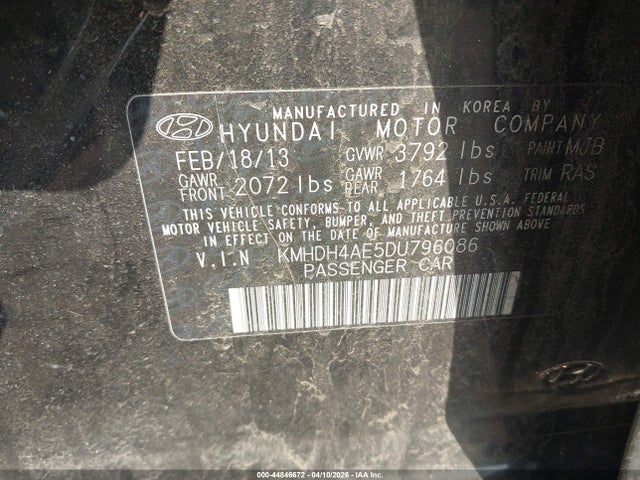 Продаж на аукціоні авто 2013 Hyundai Elantra Gls, vin: KMHDH4AE5DU796086, номер лоту: 44846672