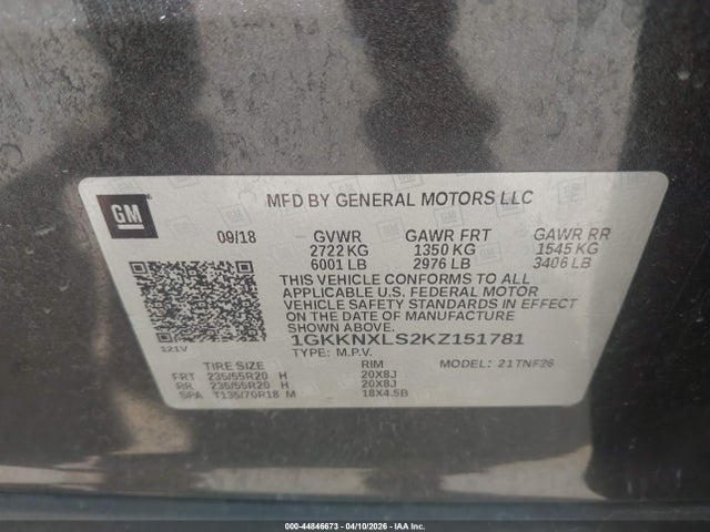 44846673 :رقم المزاد ، 1GKKNXLS2KZ151781 vin ، 2019 Gmc Acadia Denali مزاد بيع