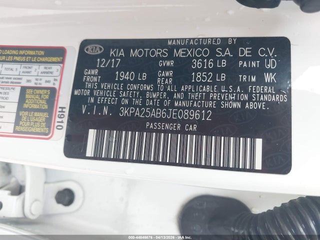 KIA RIO LX 2018 3KPA25AB6JE089612 Image 9