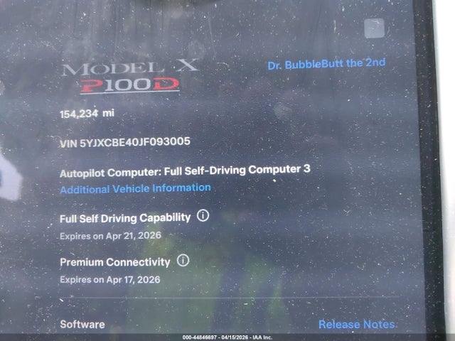Aukcja sprzedaży 2018 Tesla Model X, vin: 5YJXCBE40JF093005, numer aukcji: 44846697