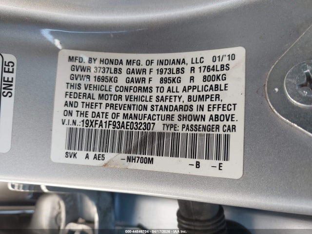 2010 HONDA CIVIC 19XFA1F93AE032307 Photo 8