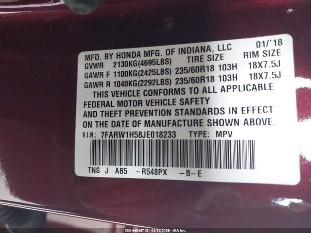 7FARW1H58JE018233 Honda CR-V EX