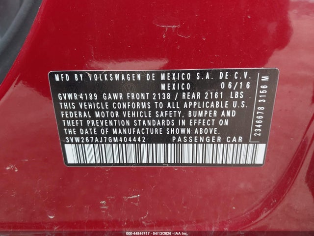Продаж на аукціоні авто 2016 Volkswagen Jetta 1.4t S, vin: 3VW267AJ7GM404442, номер лоту: 44846717