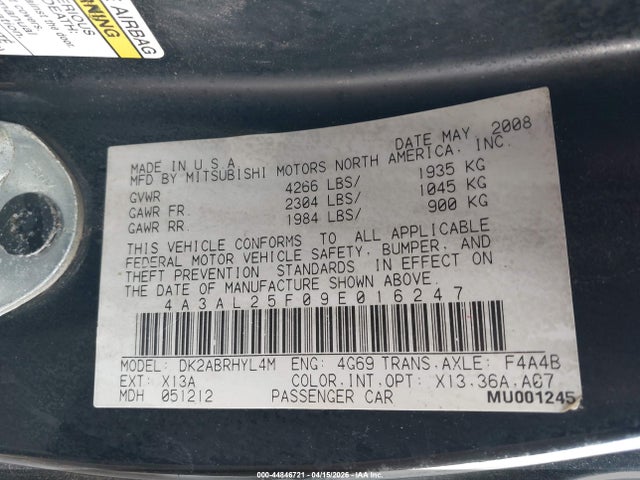 Aukcja sprzedaży 2009 Mitsubishi Eclipse Spyder Gs, vin: 4A3AL25F09E016247, numer aukcji: 44846721