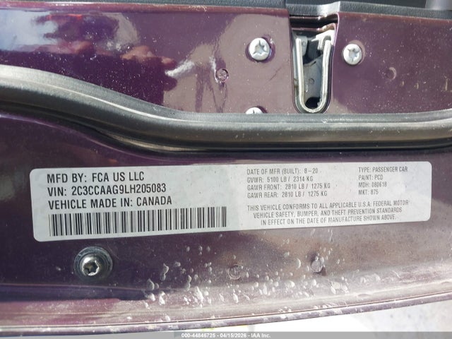 Aukcja sprzedaży 2020 Chrysler 300 Touring L, vin: 2C3CCAAG9LH205083, numer aukcji: 44846725