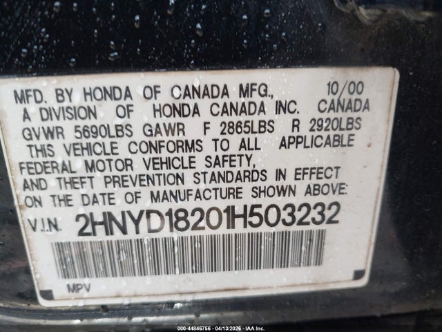 Продажа на аукционе авто 2001 Acura Mdx, vin: 2HNYD18201H503232, номер лота: 44846756