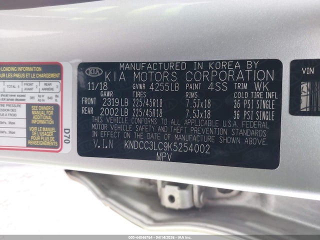 Aukcja sprzedaży 2019 Kia Niro S Touring, vin: KNDCC3LC9K5254002, numer aukcji: 44846764