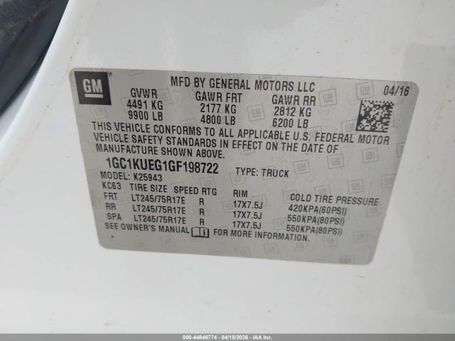 Aukcja sprzedaży 2016 Chevrolet Silverado 2500hd Wt, vin: 1GC1KUEG1GF198722, numer aukcji: 44846774