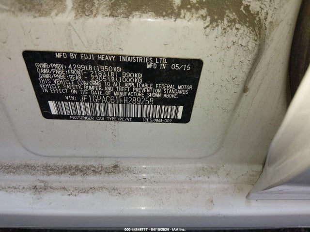 44846777 :رقم المزاد ، JF1GPAC61FH289258 vin ، 2015 Subaru Impreza 2.0i Premium مزاد بيع
