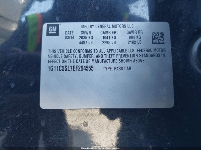 Chevrolet MALIBU 1LT 2014 1G11C5SL7EF264555 Image 9