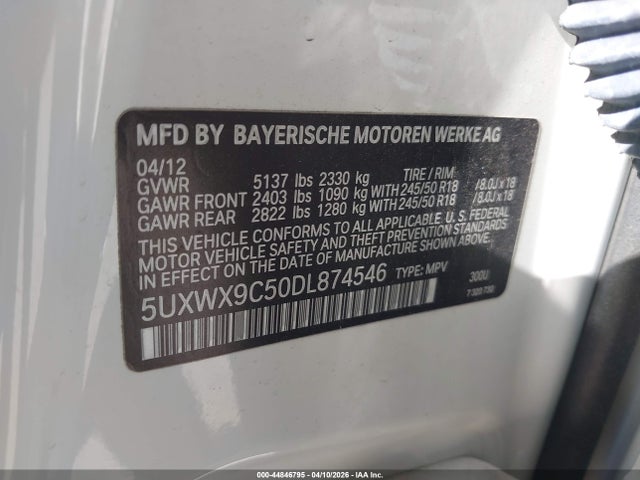 44846795 :رقم المزاد ، 5UXWX9C50DL874546 vin ، 2013 Bmw X3 Xdrive28i مزاد بيع