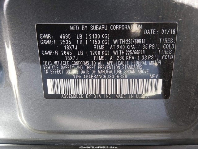 4S4BSANC6J3306398 Subaru Outback 2.5i Limited