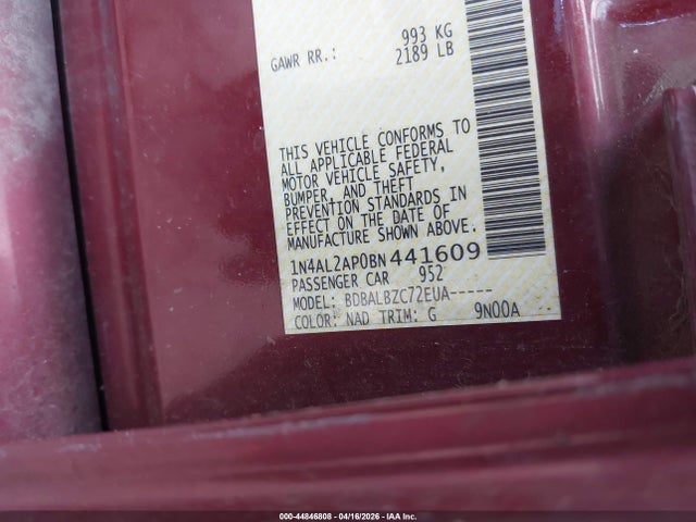 Продаж на аукціоні авто 2011 Nissan Altima 2.5 S, vin: 1N4AL2AP0BN441609, номер лоту: 44846808
