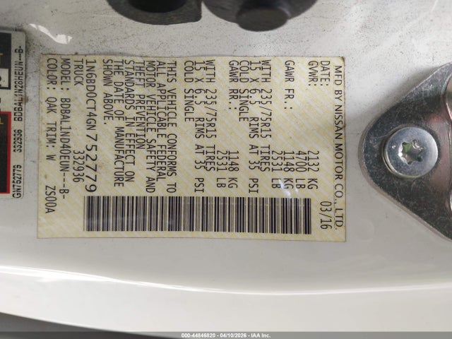 1N6BD0CT4GN752779 Nissan FRONTIER S
