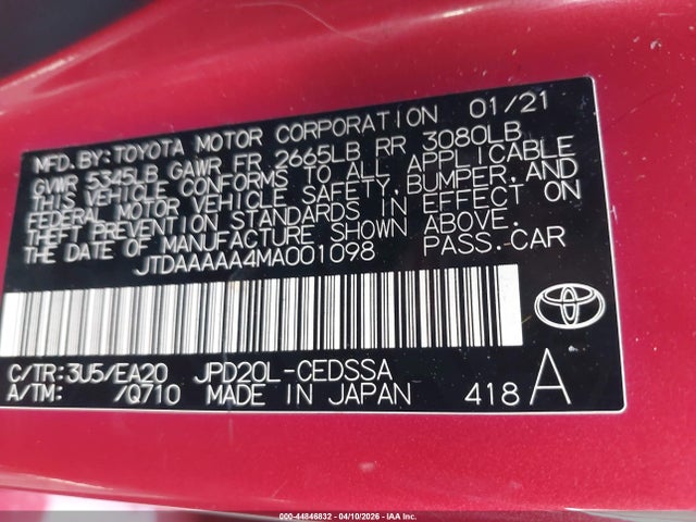 Toyota Mirai Xle 2021 JTDAAAAA4MA001098 Image 9