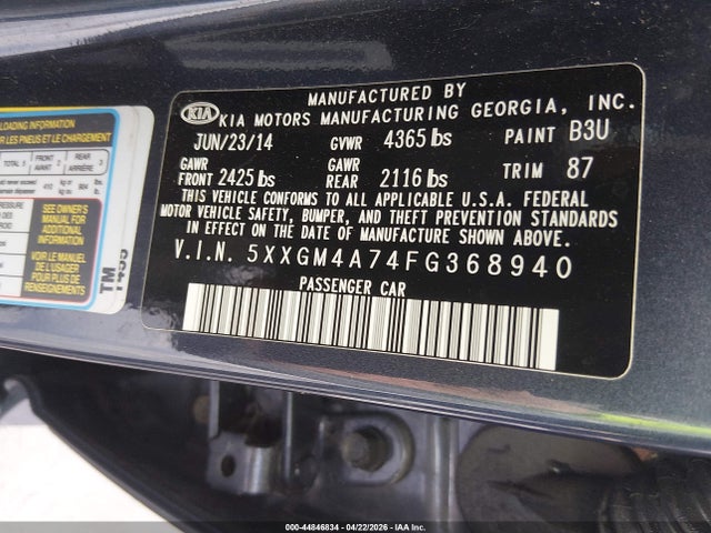 Продажа на аукционе авто 2015 Kia Optima Lx, vin: 5XXGM4A74FG368940, номер лота: 44846834