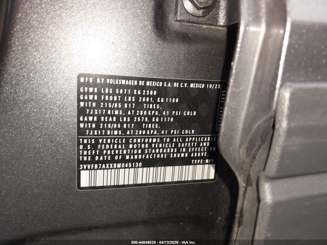 Aukcja sprzedaży 2024 Volkswagen Tiguan 2.0t S, vin: 3VVFB7AXXRM045130, numer aukcji: 44846838