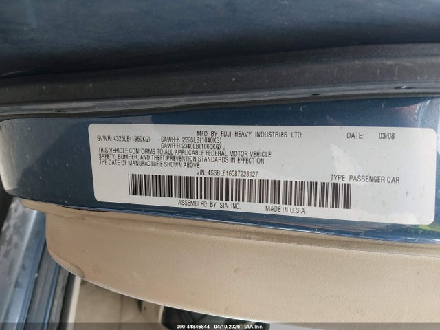 Aukcja sprzedaży 2008 Subaru Legacy 2.5i, vin: 4S3BL616087226127, numer aukcji: 44846844