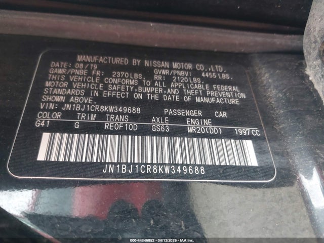 Aukcja sprzedaży 2019 Nissan Rogue Sport S, vin: JN1BJ1CR8KW349688, numer aukcji: 44846852