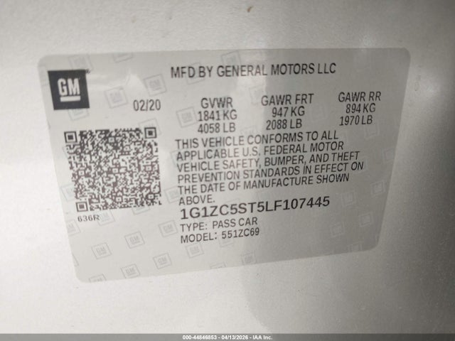 1G1ZC5ST5LF107445 Chevrolet Malibu Fwd 1fl