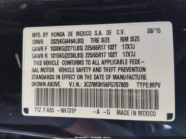 Honda CR-V EX 2015 3CZRM3H56FG707809 Image 9