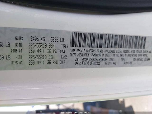44846905 :رقم المزاد ، 3C4PDCBB7HT529480 vin ، 2017 Dodge Journey Sxt مزاد بيع