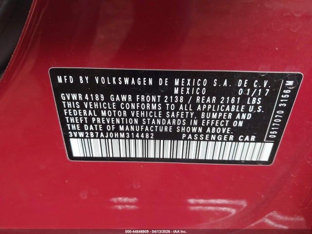 3VW2B7AJ0HM314482 Volkswagen Jetta 1.4t S