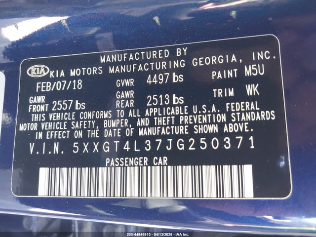 KIA Optima S 2018 5XXGT4L37JG250371 Image 9