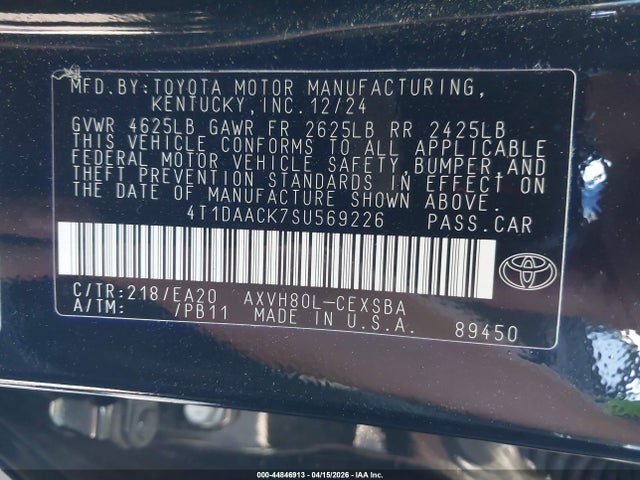 4T1DAACK7SU569226 Toyota CAMRY SE