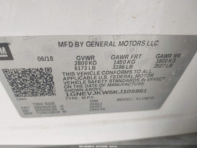 1GNEVJKW5KJ105961 Chevrolet Traverse High Country