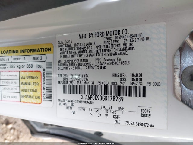 Ford Fusion Titanium 2016 3FA6P0K93GR178289 Image 9