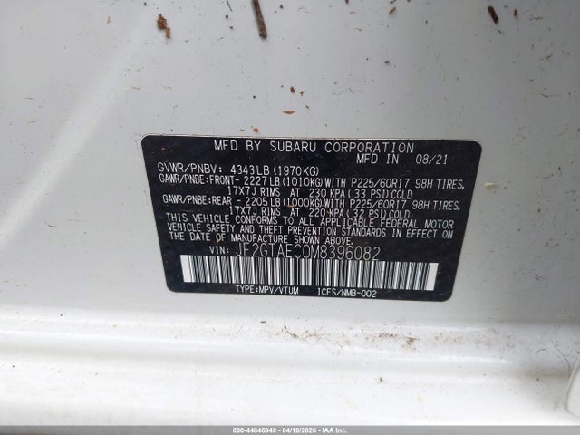 Aukcja sprzedaży 2021 Subaru Crosstrek Premium, vin: JF2GTAEC0M8396082, numer aukcji: 44846940