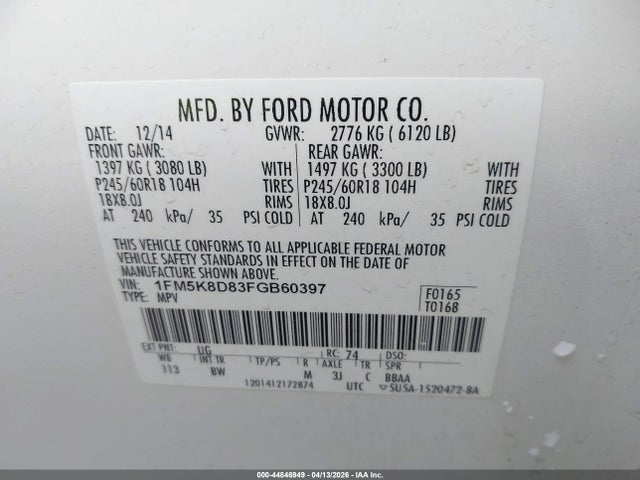 Ford EXPLORER XLT 2015 1FM5K8D83FGB60397 Image 9