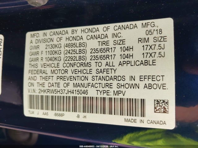 2HKRW5H37JH415046 Honda CR-V LX